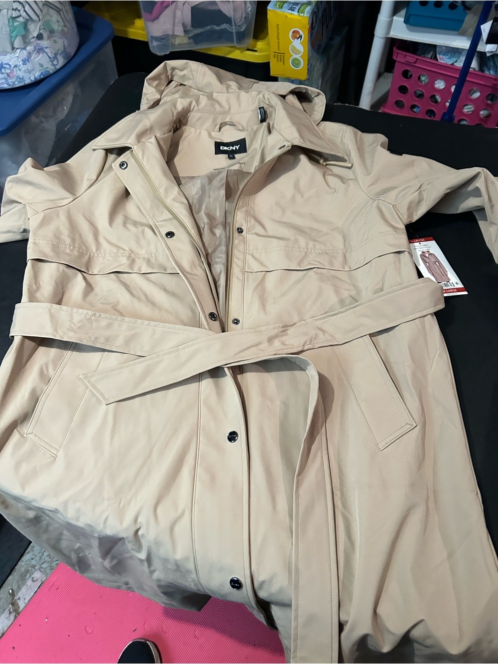 DKNY women’s size, extra large Women's Khaki Trench Coat with Belt and Hood
